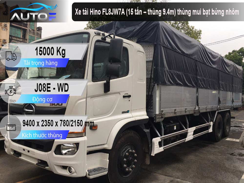 Xe tải Hino FL8JW7A (15t - 9.4m) thùng mui bạt bửng nhôm